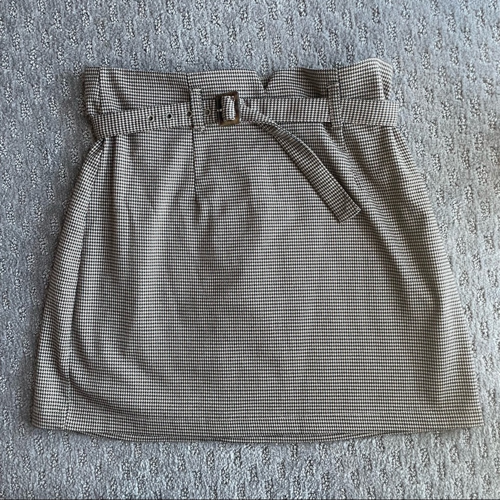 Brown Houndstooth Mini Skirt